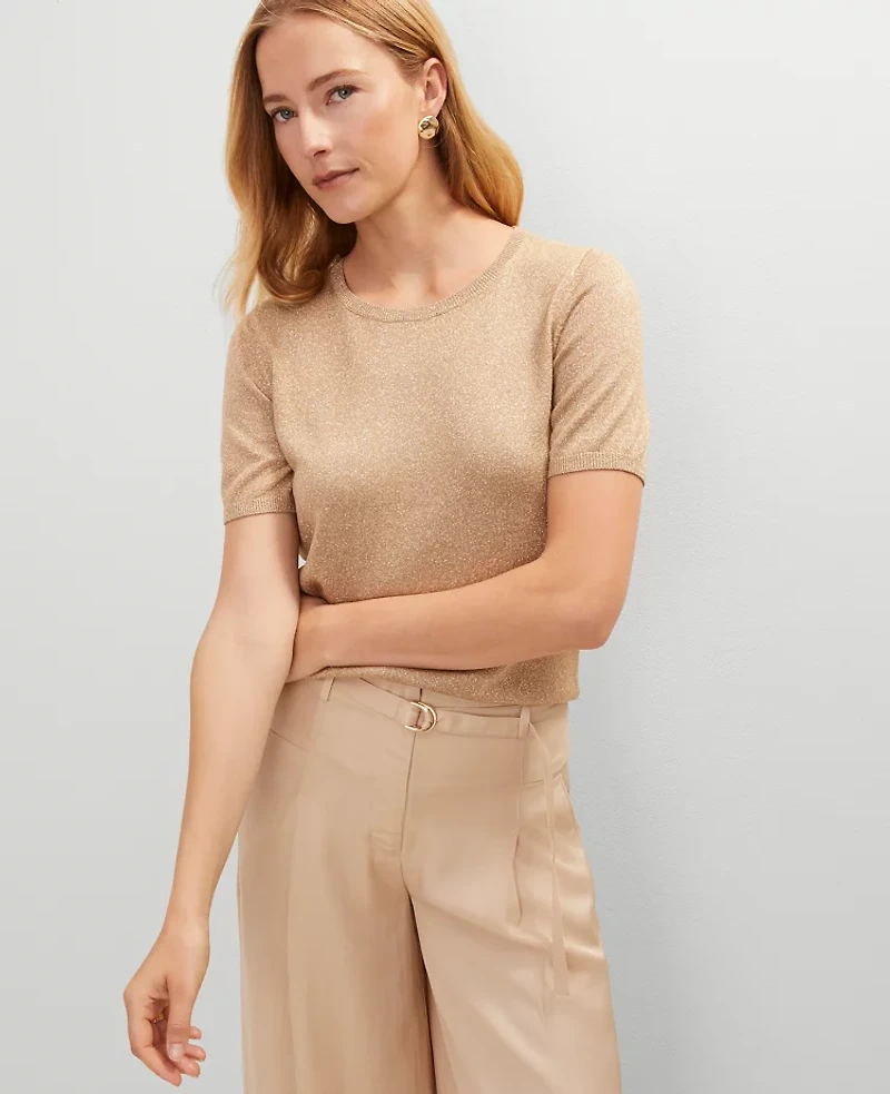 Ann Taylor Metallic Sweater T-Shirt Sands Edge Women's