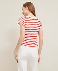 Ann Taylor Striped Tie Waist T-Shirt Fiery Red Women's