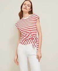 Ann Taylor Striped Tie Waist T-Shirt Fiery Red Women's