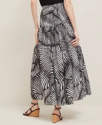 Ann Taylor Petite Tiered Full Skirt Palm Print Black Women's
