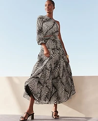 Ann Taylor Petite Tiered Full Skirt Palm Print Black Women's