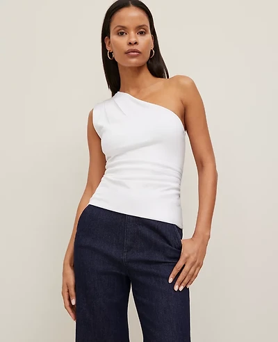 Ann Taylor Petite Ruched One-Shoulder Top White Women's