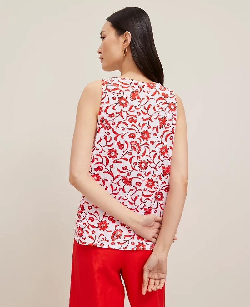 Ann Taylor Mixed Media V-Neck Tank Top Fiery Red Women's