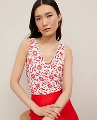 Ann Taylor Mixed Media V-Neck Tank Top Fiery Red Women's