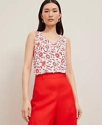 Ann Taylor Mixed Media V-Neck Tank Top Fiery Red Women's