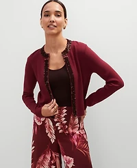 Ann Taylor Studio Collection Sequin Trimmed Open Cardigan Women's