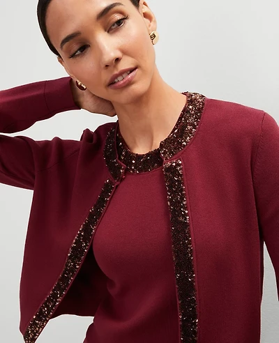 Ann Taylor Studio Collection Sequin Trimmed Open Cardigan Women's
