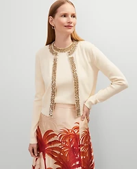 Ann Taylor Studio Collection Sequin Trimmed Open Cardigan Seedpearl Women's