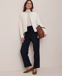 Ann Taylor Weekend Collection Quilted Woven Sweater Jacket Winter White Women's