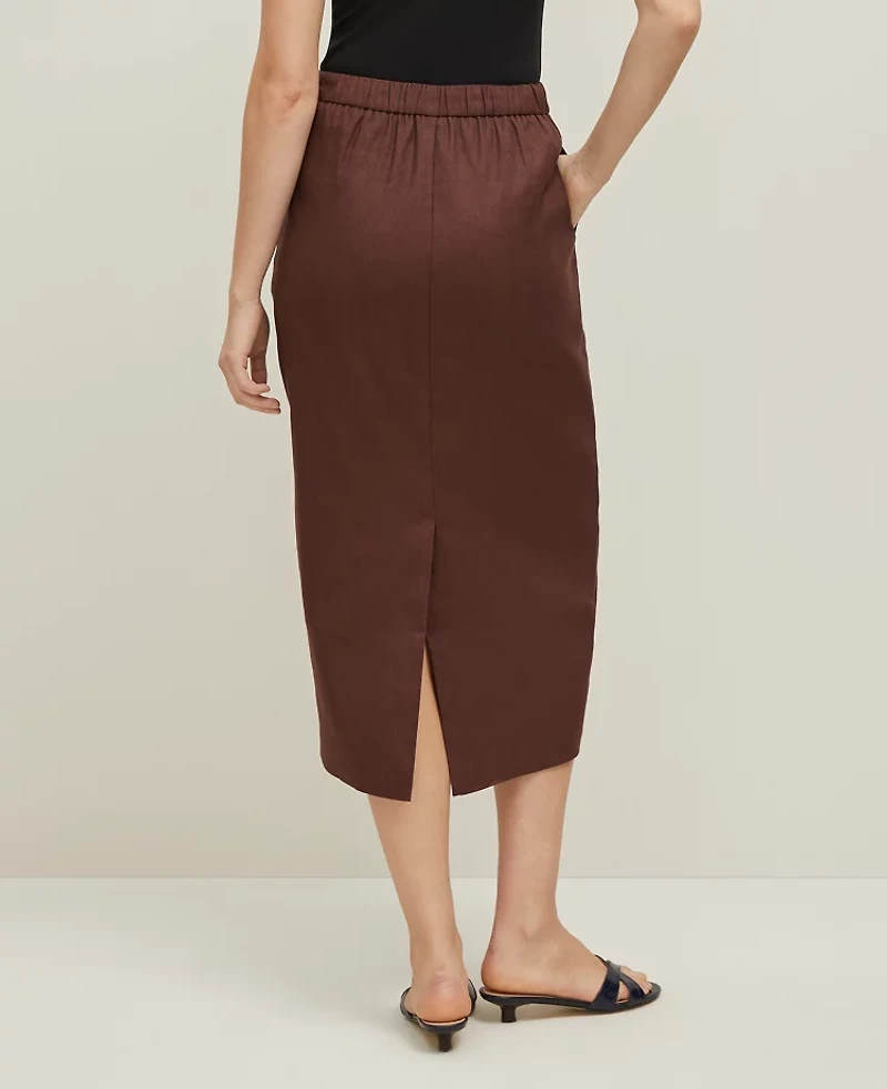 Ann Taylor The Petite Clean Midi Skirt Linen Blend Rich Walnut Women's
