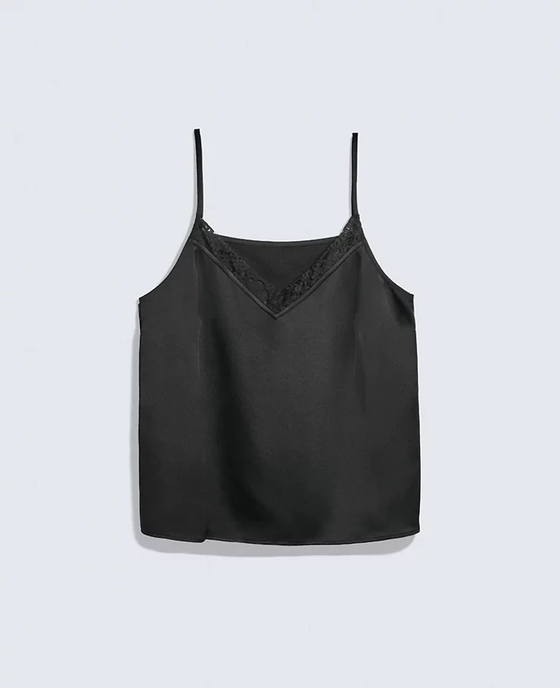 Ann Taylor Lace Trim V-Neck Tank Top Black Women's