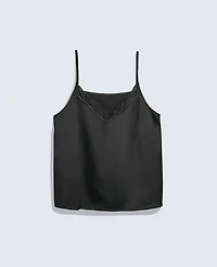 Ann Taylor Lace Trim V-Neck Tank Top Black Women's