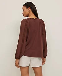 Ann Taylor Lace Sleeve Mixed Media Top Rich Walnut Women's