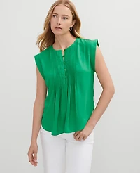 Ann Taylor Petite Pintucked Cap Sleeve Top Size XS Natural Green Women's