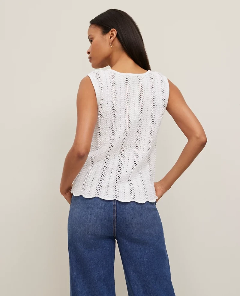 Ann Taylor Crochet Sweater Shell Top Size Medium White Women's