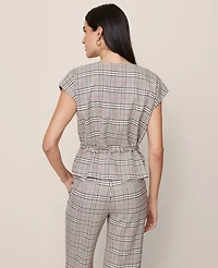 Ann Taylor Plaid Wrap Tie Waist Blouse Pale Sandalwood Women's