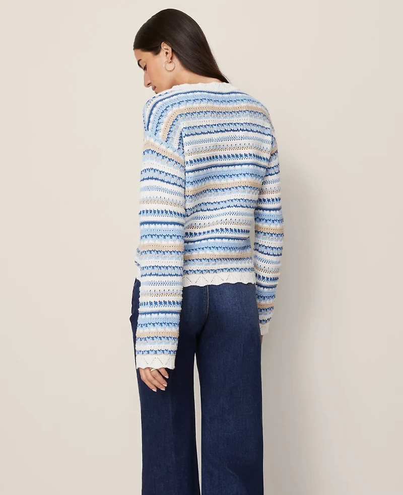 Ann Taylor Weekend Collection Striped Mixed Stitch Sweater Park Fountain Women's