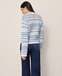 Ann Taylor Weekend Collection Striped Mixed Stitch Sweater Park Fountain Women's