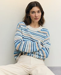 Ann Taylor Weekend Collection Striped Mixed Stitch Sweater Park Fountain Women's