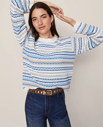 Ann Taylor Weekend Collection Striped Mixed Stitch Sweater Park Fountain Women's