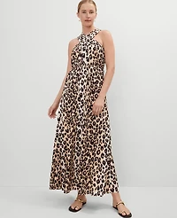 Ann Taylor Animal Print Halter Maxi Dress _Black Women's