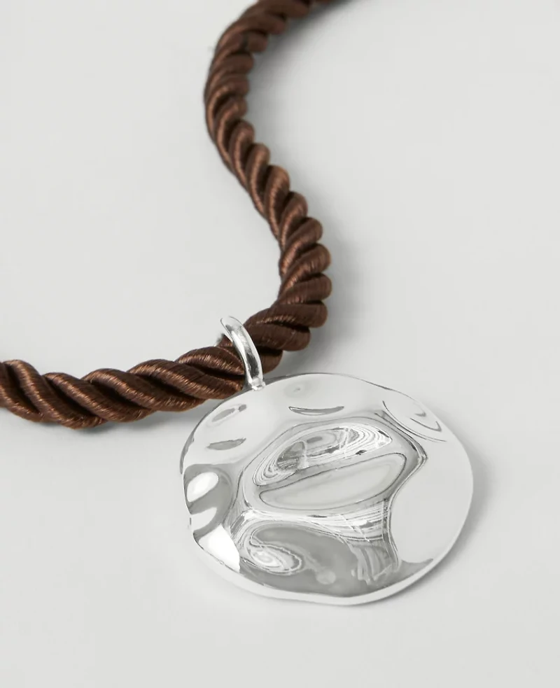 Ann Taylor Metal Rope Pendant Necklace Silvertone Women's