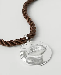 Ann Taylor Metal Rope Pendant Necklace Silvertone Women's
