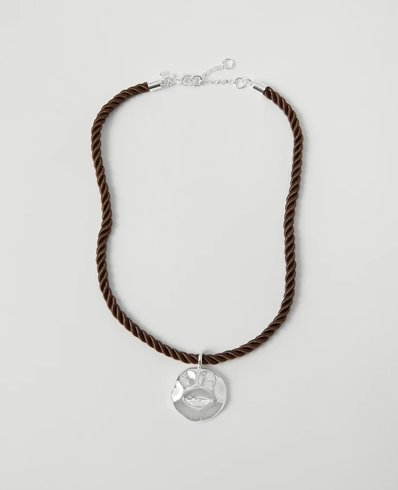 Ann Taylor Metal Rope Pendant Necklace Silvertone Women's