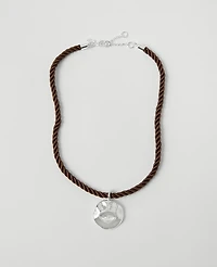 Ann Taylor Metal Rope Pendant Necklace Silvertone Women's