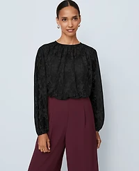 Ann Taylor Crew Neck Shirred Blouse Women's