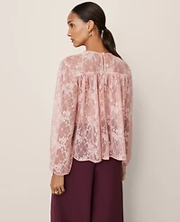 Ann Taylor Crew Neck Shirred Blouse Pale Mauve Women's