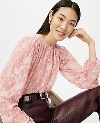 Ann Taylor Crew Neck Shirred Blouse Pale Mauve Women's