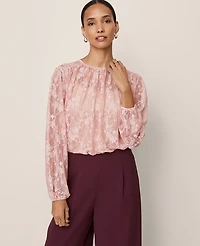 Ann Taylor Crew Neck Shirred Blouse Pale Mauve Women's