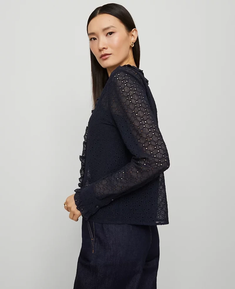 Ann Taylor Lace Ruffle Trim Blouse Women's