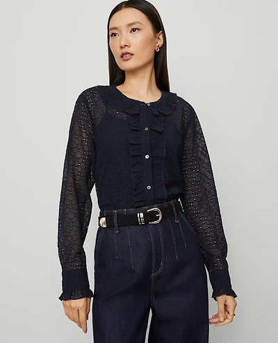 Ann Taylor Lace Ruffle Trim Blouse Women's