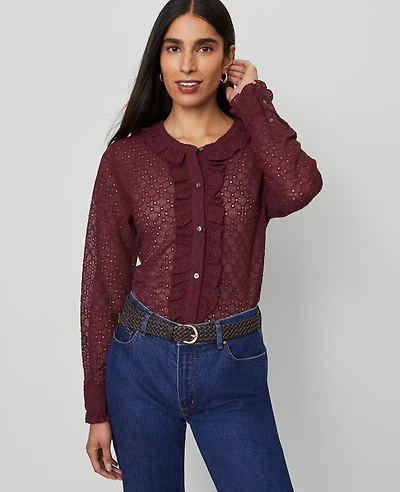 Ann Taylor Lace Ruffle Trim Blouse Women's
