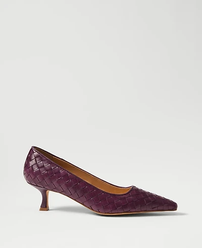 Ann Taylor Woven Nip Toe Kitten Heel Pumps Plum Rose Women's
