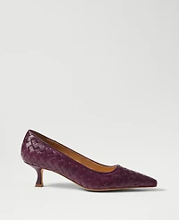 Ann Taylor Woven Nip Toe Kitten Heel Pumps Plum Rose Women's
