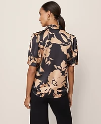 Ann Taylor Floral Satin Blouse Cafe Au Lait Women's