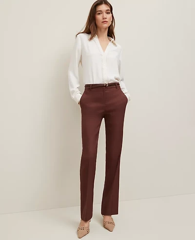 Ann Taylor The Sophia Straight Pant Linen Twill Rich Walnut Women's