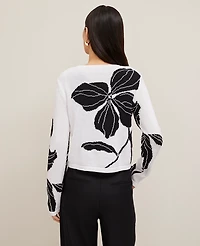 Ann Taylor Floral Jacquard Open Cardigan White- Black Women's