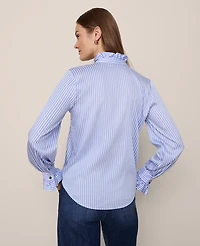 Ann Taylor Striped Ruffle Collar Blouse Light Blue/White Stripe Women's