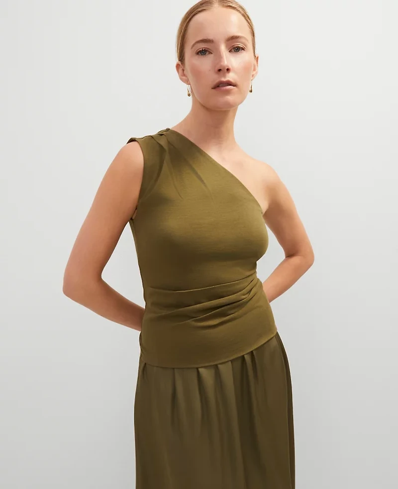 Ann Taylor Petite Ruched One-Shoulder Top Size XL Moss Green Women's
