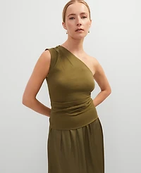 Ann Taylor Petite Ruched One-Shoulder Top Size XL Moss Green Women's