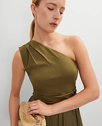 Ann Taylor Petite Ruched One-Shoulder Top Size XL Moss Green Women's