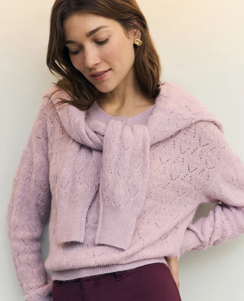 Ann Taylor Weekend Collection Pointelle Henley Sweater Women's