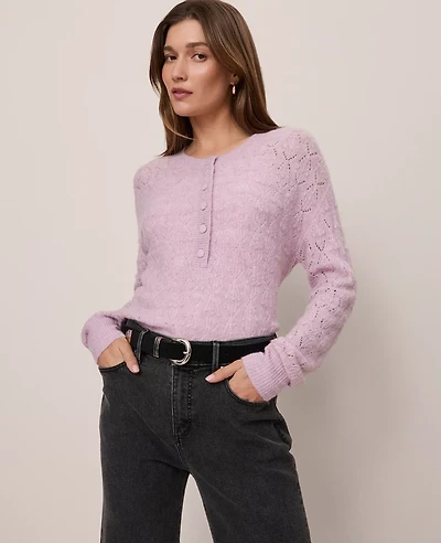 Ann Taylor Weekend Collection Pointelle Henley Sweater Women's