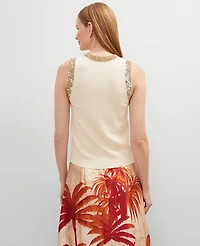 Ann Taylor Studio Collection Sequin Trimmed Sweater Shell Top Seedpearl Women's