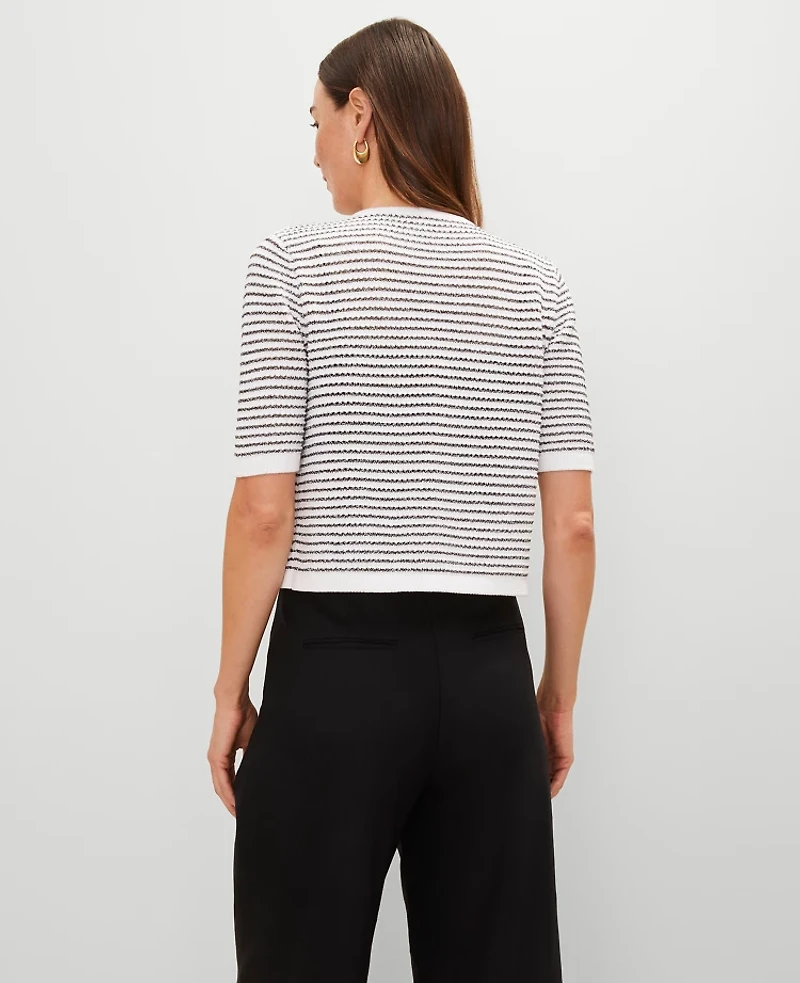Ann Taylor Petite Metallic Striped Cardigan White Women's