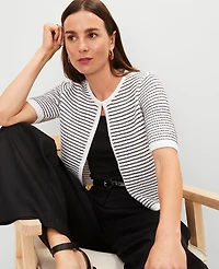 Ann Taylor Petite Metallic Striped Cardigan White Women's